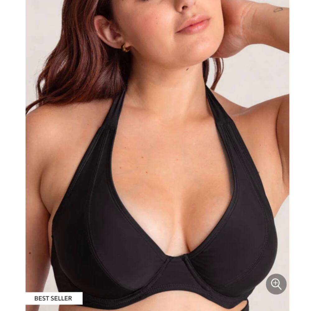 Shapermint Essentials Full Coverage Underwire Halter Bikini Top Black Large New